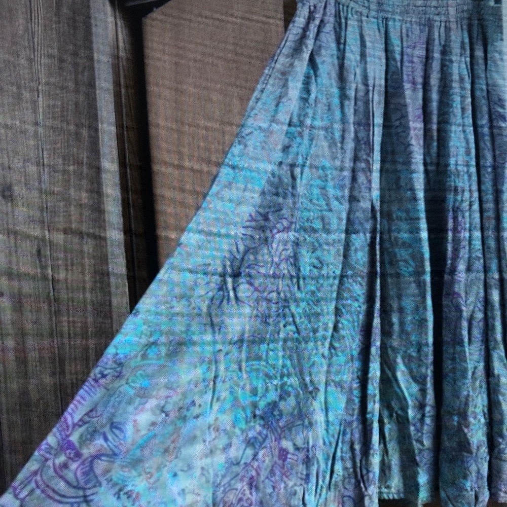 Flowy Teal & Purple Printed Maxi Skirt - Picture 2 of 4